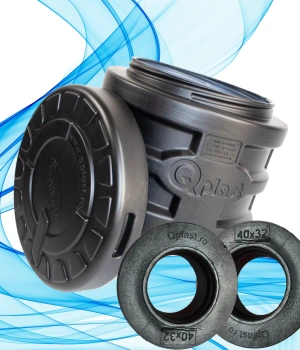 Camin HDPE triplustrat D.560 H.500 negru cu capac si 2 garnituri D.32 instalate