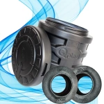 Camin HDPE triplustrat D.560 H.500 negru cu capac si 2 garnituri D.32 instalate