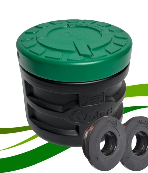 Camin HDPE triplustrat D.560 H.500 negru cu capac verde si 2 garnituri D.25 instalate