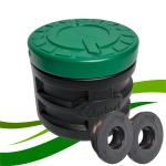 Camin HDPE triplustrat D.560 H.500 negru cu capac verde si 2 garnituri D.25 instalate